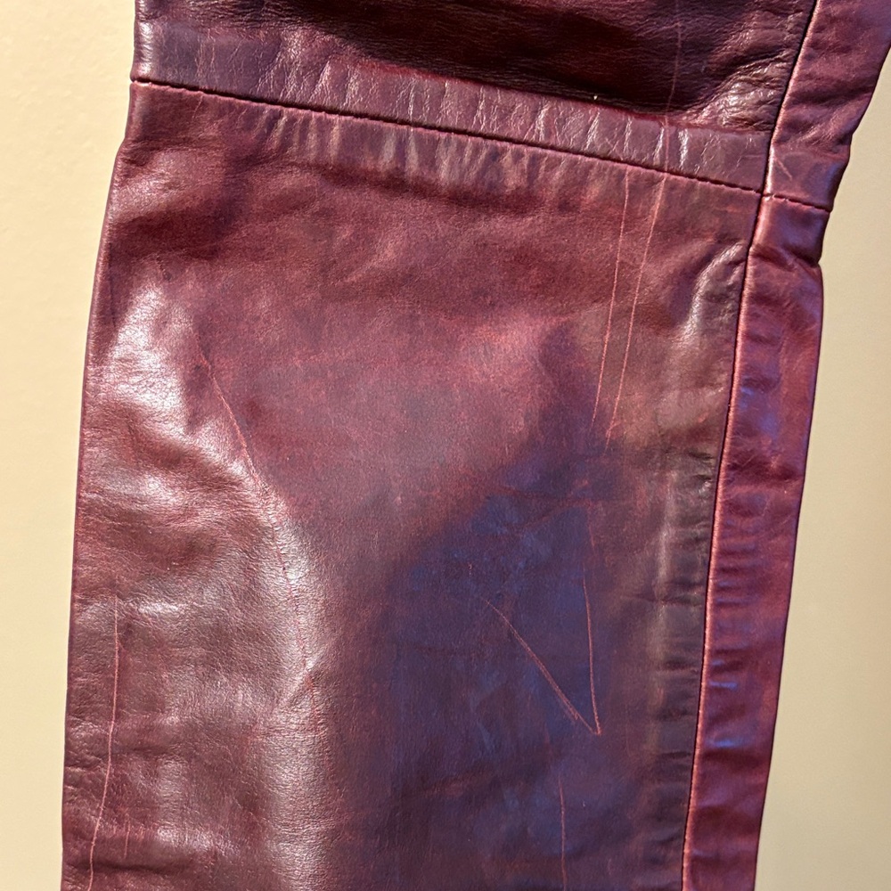 ♥️Rachelle Burgundy Leather Partial Lined Bootcut Flare Pants - Picture 5 of 13
